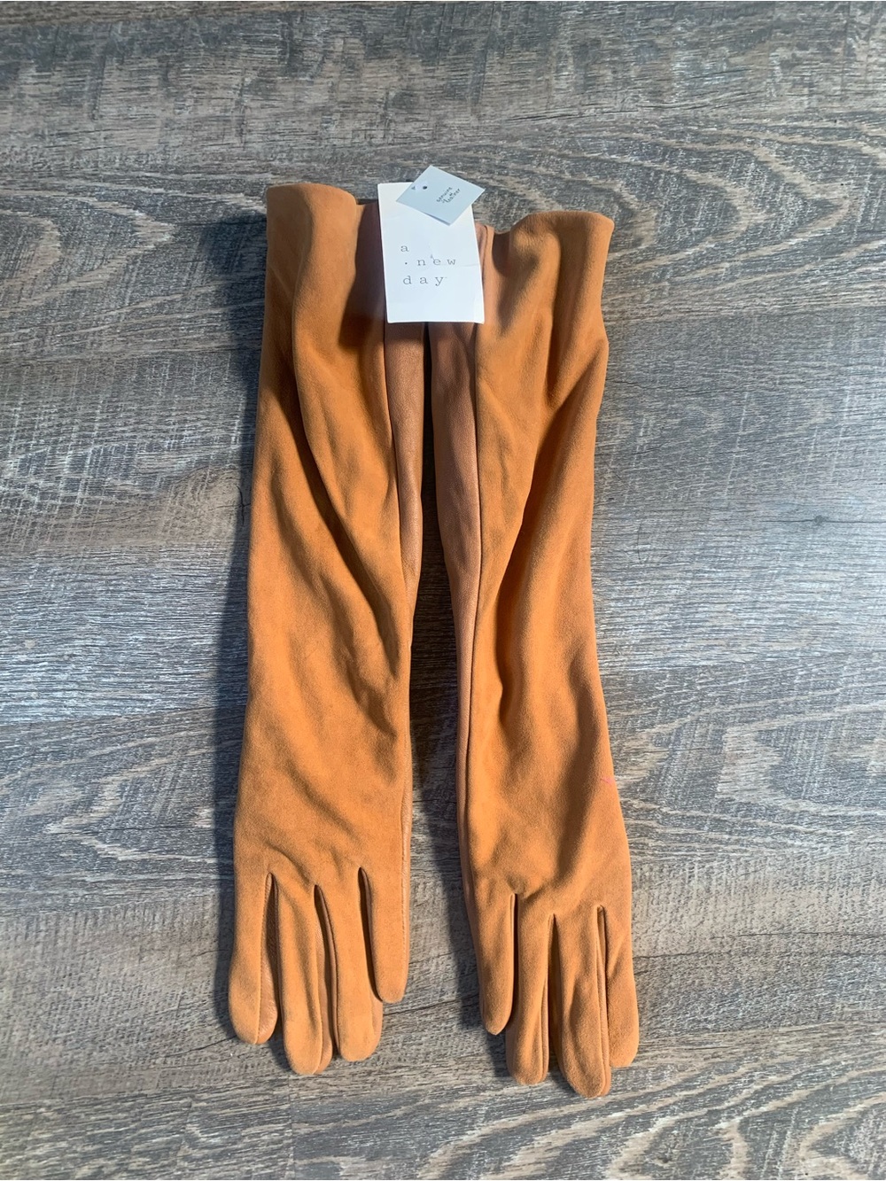 a new day Long Suede Gloves in Camel